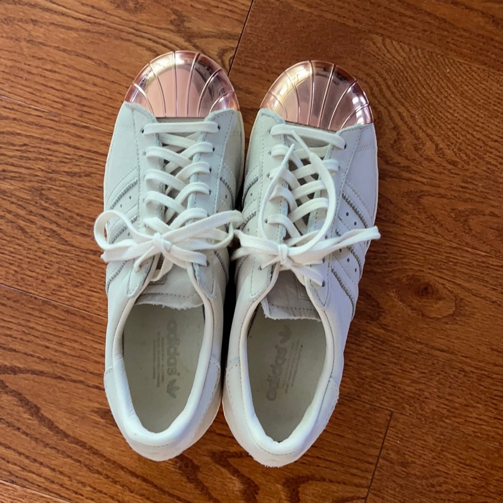 Rose Gold abd White Shell Toe Adidas Superstars